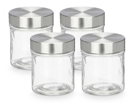 Set 4 Tarros Redondos Tapa Acero 300ml