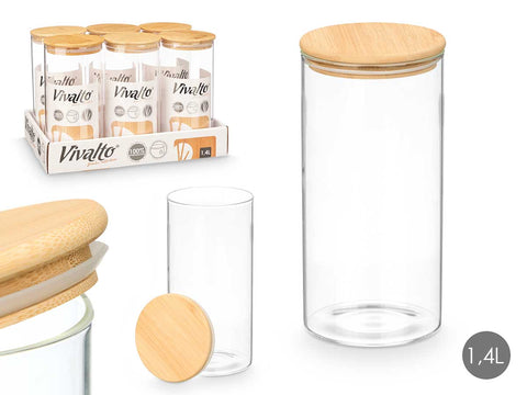 Tarro Redondo Borosilicato 1,4 Litros Tapa Bambú