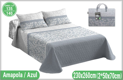 Colcha Bouti 135cm Tolra con 2 Fundas Almohada Amapola Azul