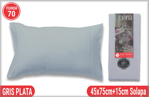 Funda de Almohada 70cm Gris Plata Tolra con Solapa 144Hilos