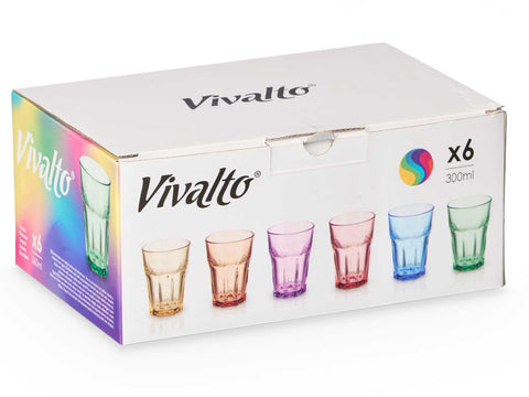 Pack 6 Vasos de Vidrio 300ml Colores