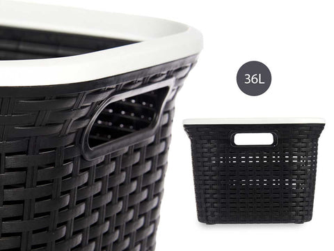 Cesta de Plástico Rattan Ropa 36 Litros Negro