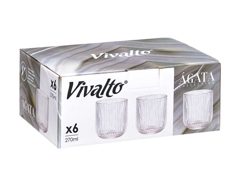 Pack 6 Vasos Bajo 270ml Transparente Rayas Ágata