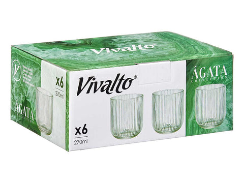 Pack 6 Vasos Bajo 270ml Verde Musgo Rayas