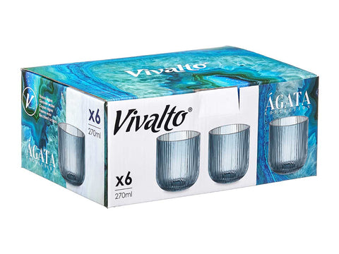 Pack 6 Vasos Bajos 270ml Azul Oscuro Rayas