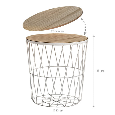 Mesa Metal Blanca Tapa Madera 39,5x33x41cm