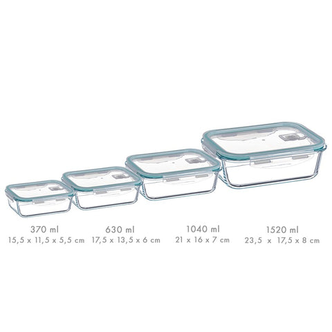 Fiambrera Borosilicato 370ml para Microondas Hermética Rectangular 