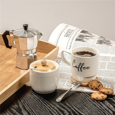 Set 4 Mugs Coffee Acabado Mate 380ml con soporte