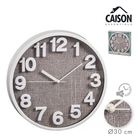 Reloj Pared 30cm Marco Blanco+Esfera Gris