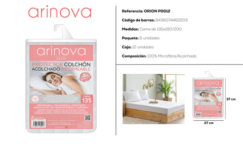 Protector de Colchón cama 135cm Acolchado Impermeable Orion 135x190/200cm Arinova