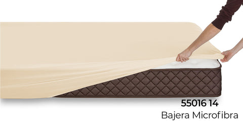 Sábana Bajera Ajustable Microfibra cama 150cm Crema