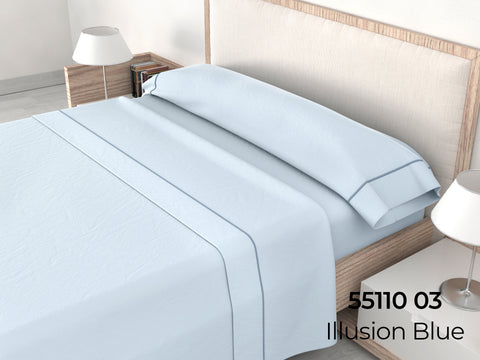 Juego de Sábanas Lisas cama 150cm Illusion Blue 50% Algodón 50% Poliéster