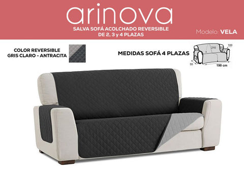 Funda de Sofá 4 Plazas Gris/Antracita Acolchado Reversible